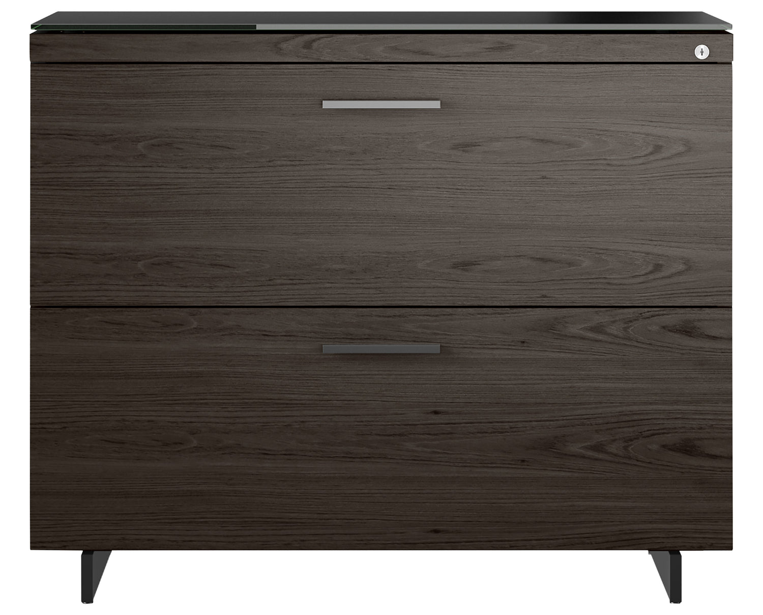 Charcoal Ash Veneer and Black Satin-Etched Glass with Black Steel | BDI Sequel Lateral File Cabinet | Valley Ridge Furniture