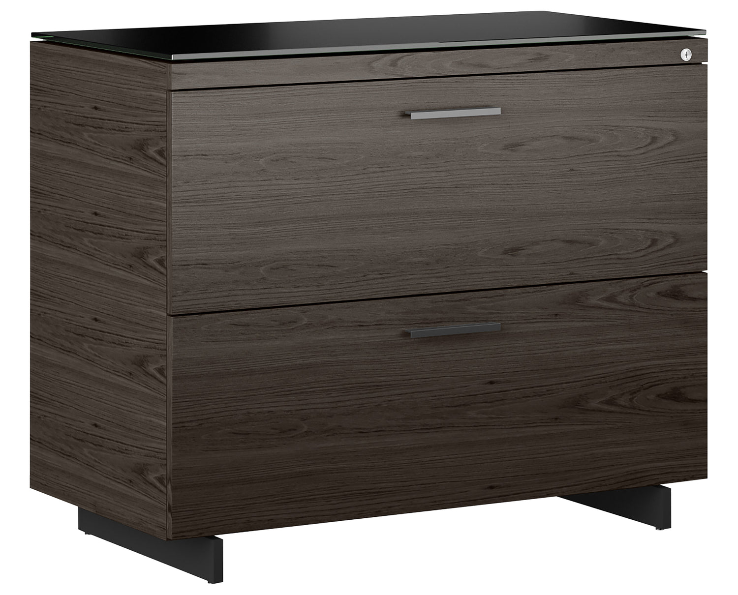Charcoal Ash Veneer and Black Satin-Etched Glass with Black Steel | BDI Sequel Lateral File Cabinet | Valley Ridge Furniture
