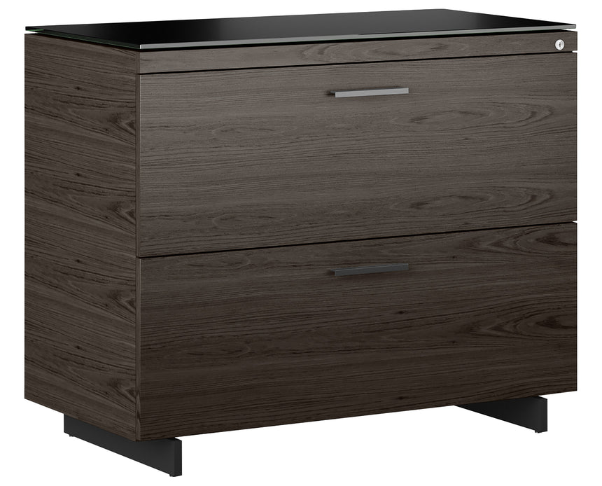 Charcoal Ash Veneer and Black Satin-Etched Glass with Black Steel | BDI Sequel Lateral File Cabinet | Valley Ridge Furniture
