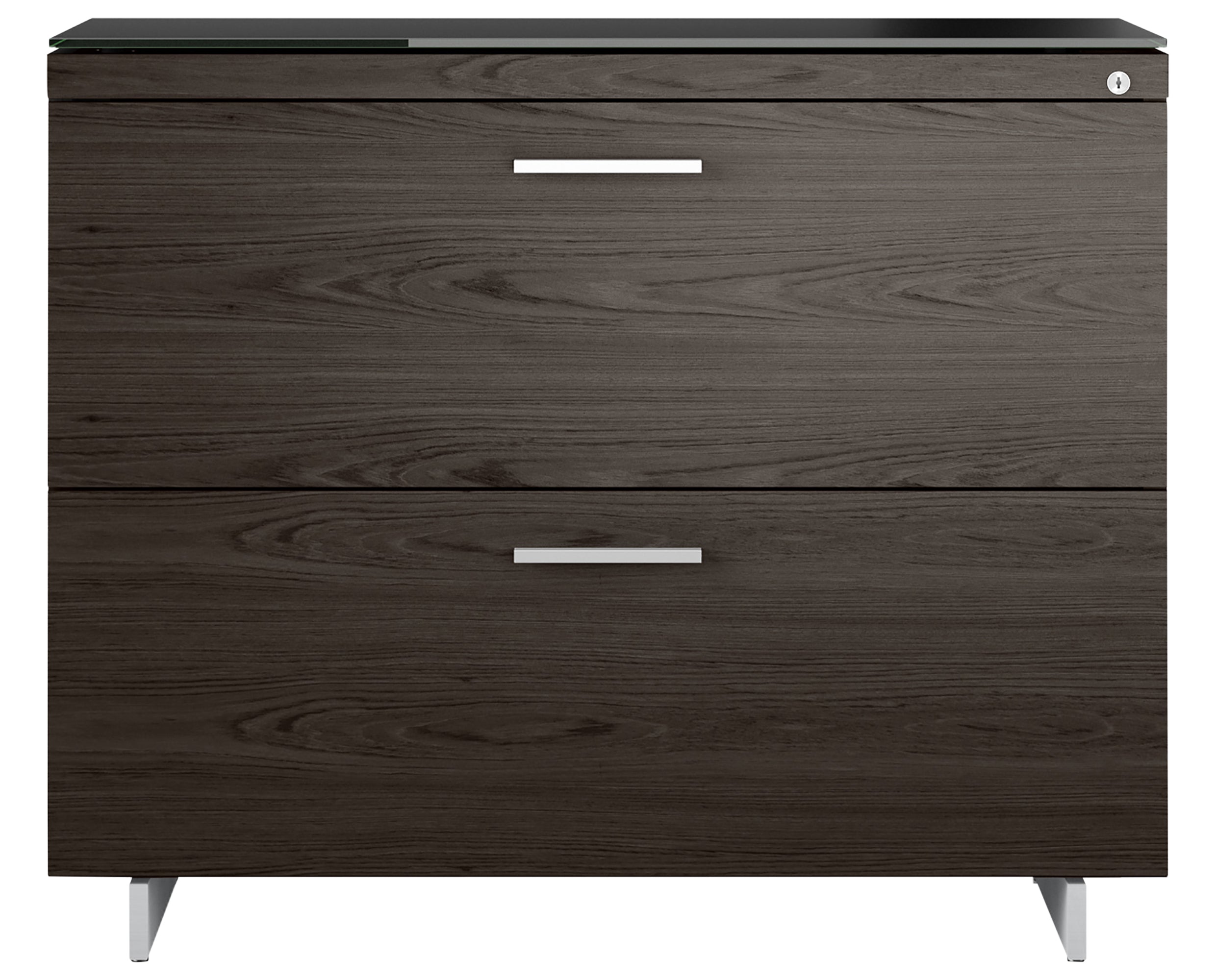 Charcoal Ash Veneer and Black Satin-Etched Glass with Satin Nickel Steel | BDI Sequel Lateral File Cabinet | Valley Ridge Furniture