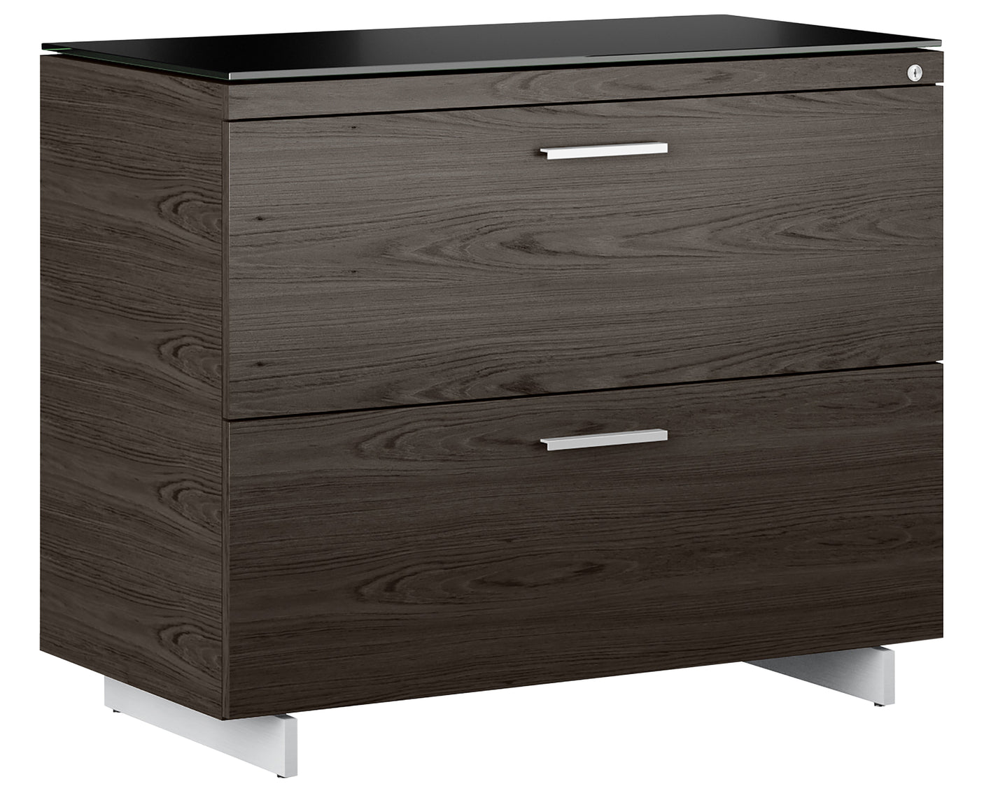 Charcoal Ash Veneer and Black Satin-Etched Glass with Satin Nickel Steel | BDI Sequel Lateral File Cabinet | Valley Ridge Furniture