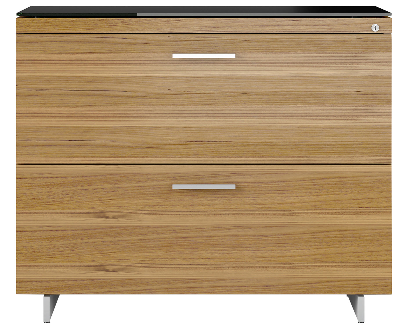 Natural Walnut Veneer and Black Satin-Etched Glass with Satin Nickel Steel | BDI Sequel Lateral File Cabinet | Valley Ridge Furniture