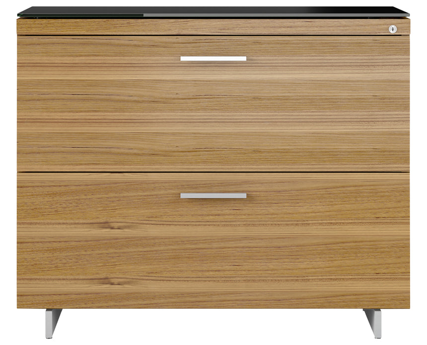 Natural Walnut Veneer and Black Satin-Etched Glass with Satin Nickel Steel | BDI Sequel Lateral File Cabinet | Valley Ridge Furniture