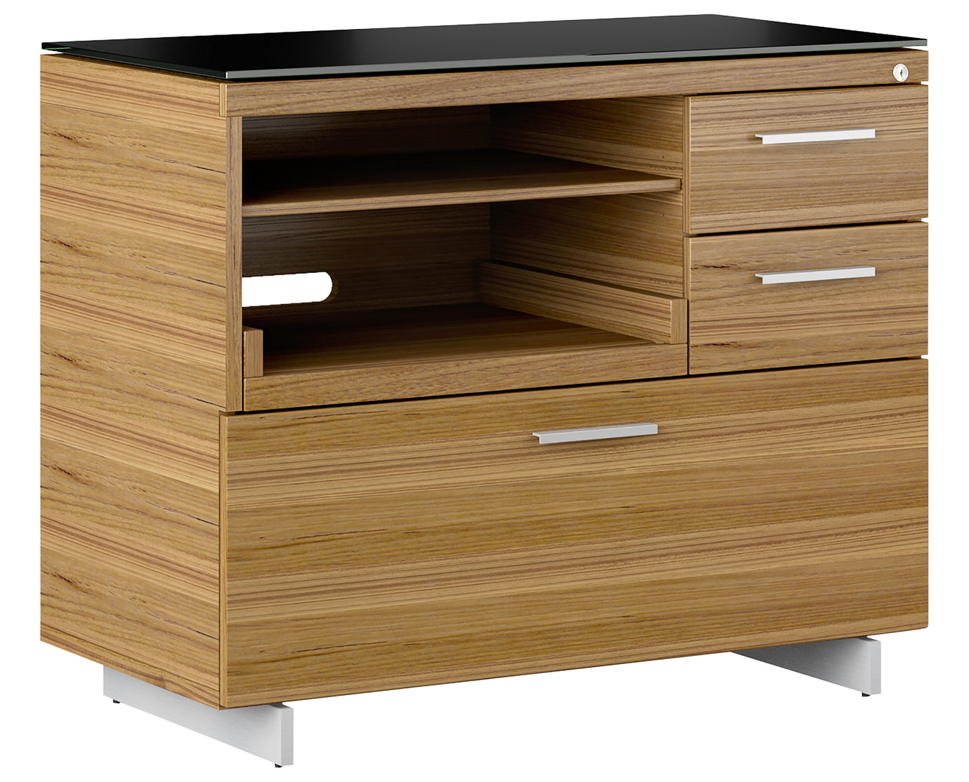 Natural Walnut Veneer and Black Satin-Etched Glass with Satin Nickel Steel | BDI Sequel Multi Function Cabinet | Valley Ridge Furniture