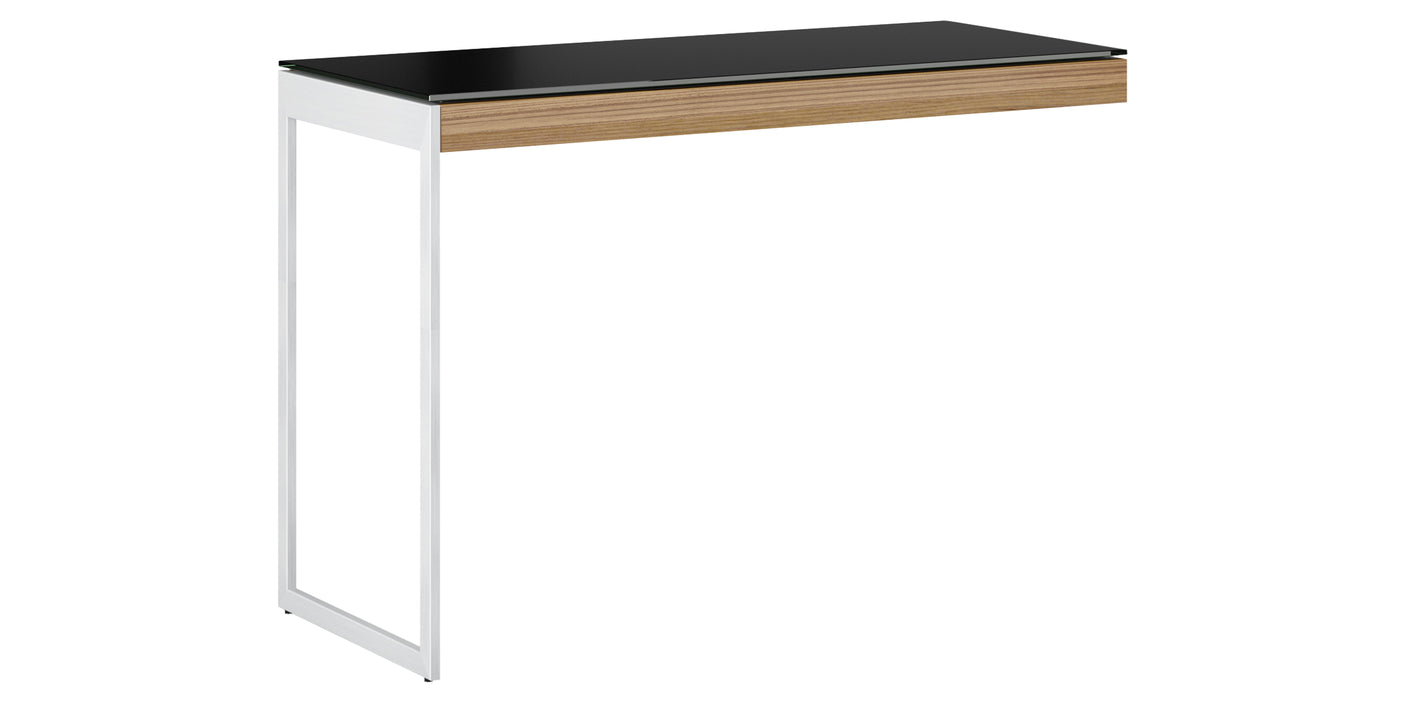 Natural Walnut Veneer and Black Satin-Etched Glass with Satin Nickel Steel | BDI Sequel Desk Return | Valley Ridge Furniture
