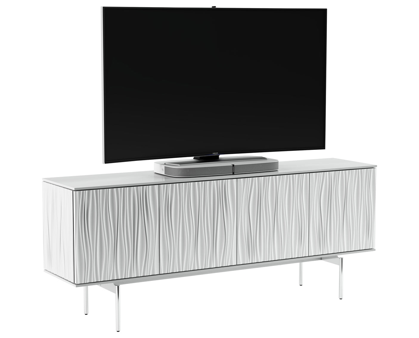 Satin White Wood & Polished Chrome | BDI Tanami Modern Credenza | Valley Ridge Furniture
