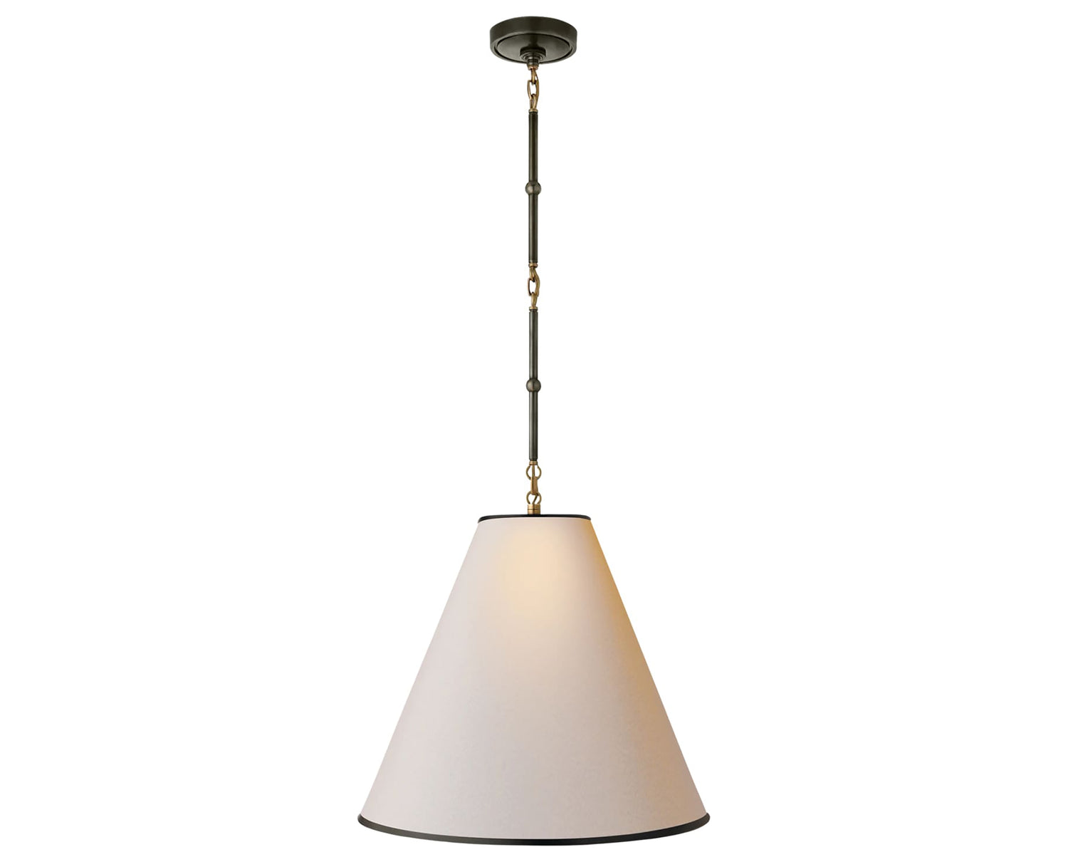 Bronze and Antique Brass and Natural Paper with Black Trim | Goodman Medium Hanging Light | Valley Ridge Furniture