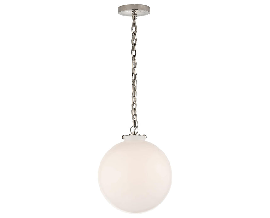 Polished Nickel and White Glass | Katie Globe Pendant | Valley Ridge Furniture