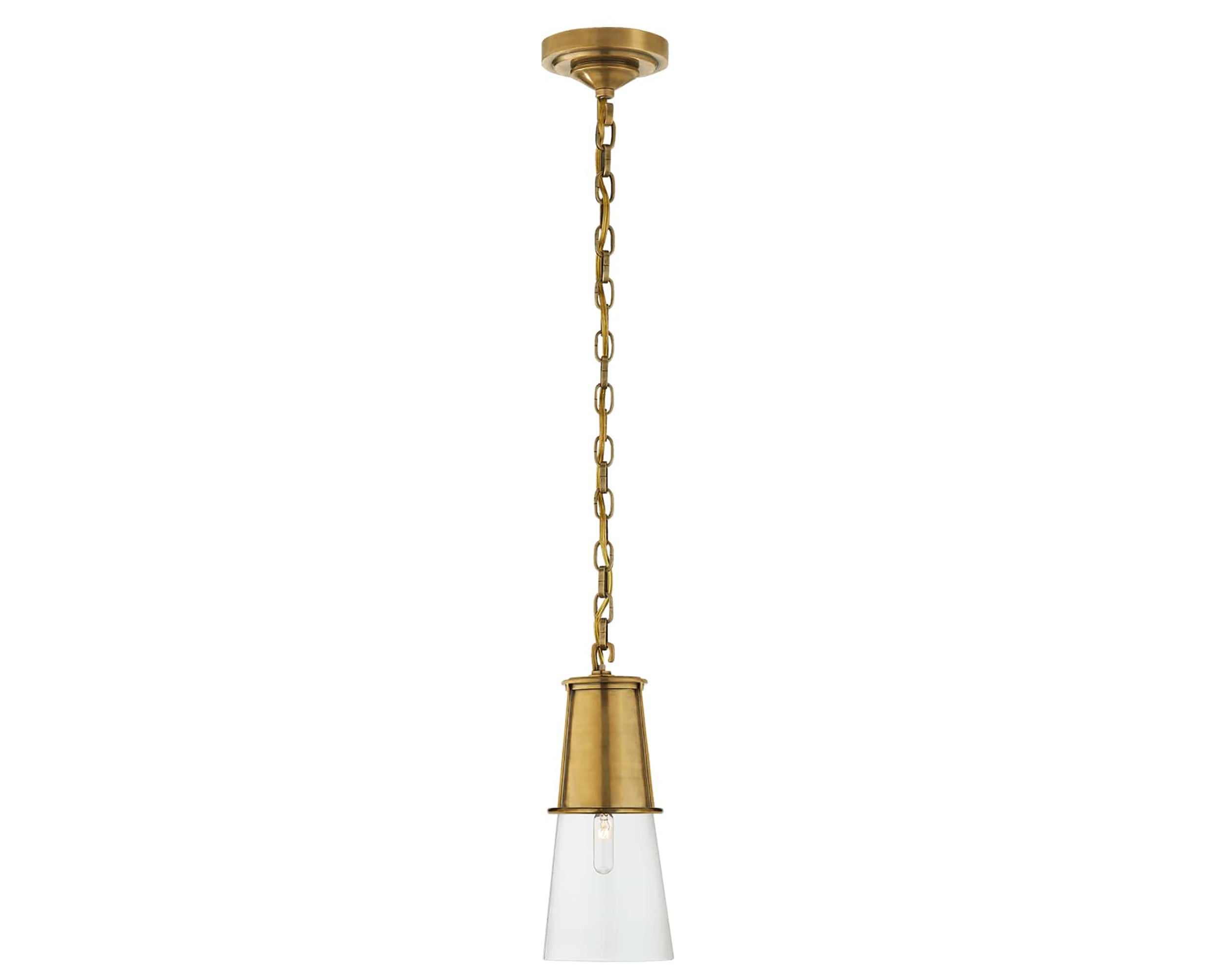 Hand-Rubbed Antique Brass and Clear Glass | Robinson Small Pendant | Valley Ridge Furniture