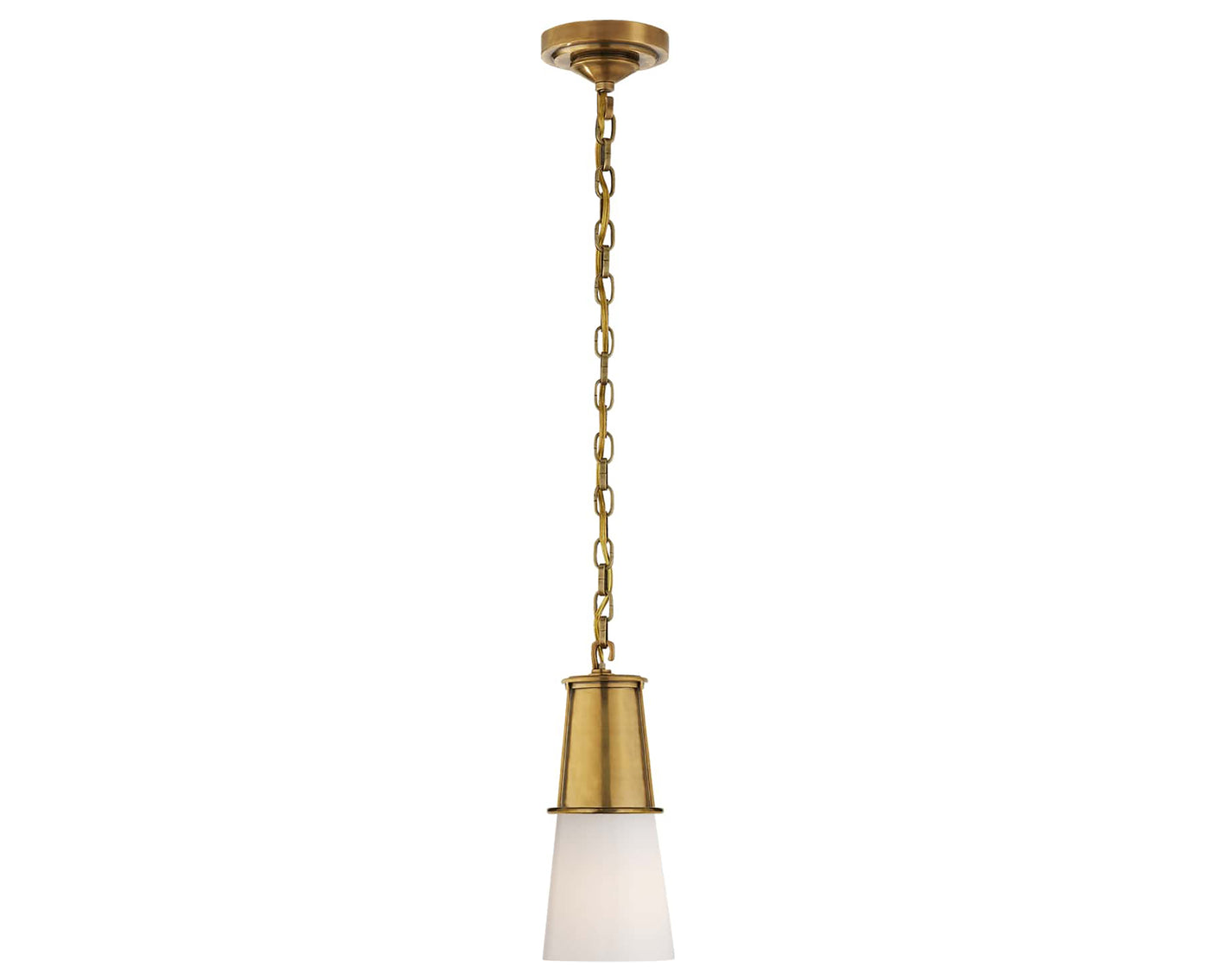 Hand-Rubbed Antique Brass and White Glass | Robinson Small Pendant | Valley Ridge Furniture