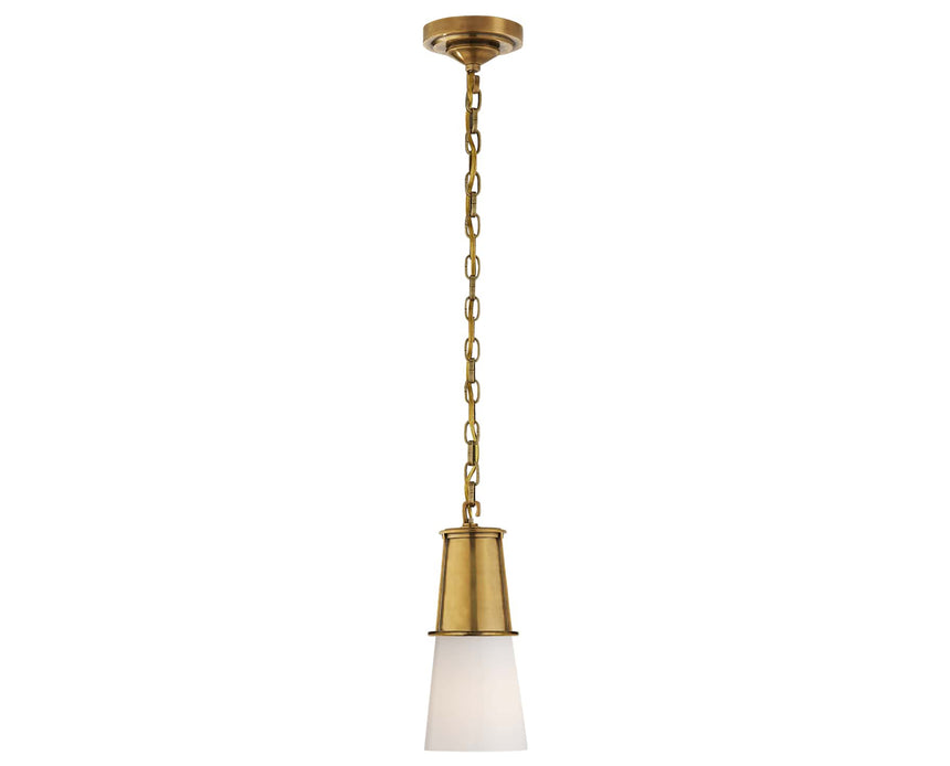 Hand-Rubbed Antique Brass and White Glass | Robinson Small Pendant | Valley Ridge Furniture