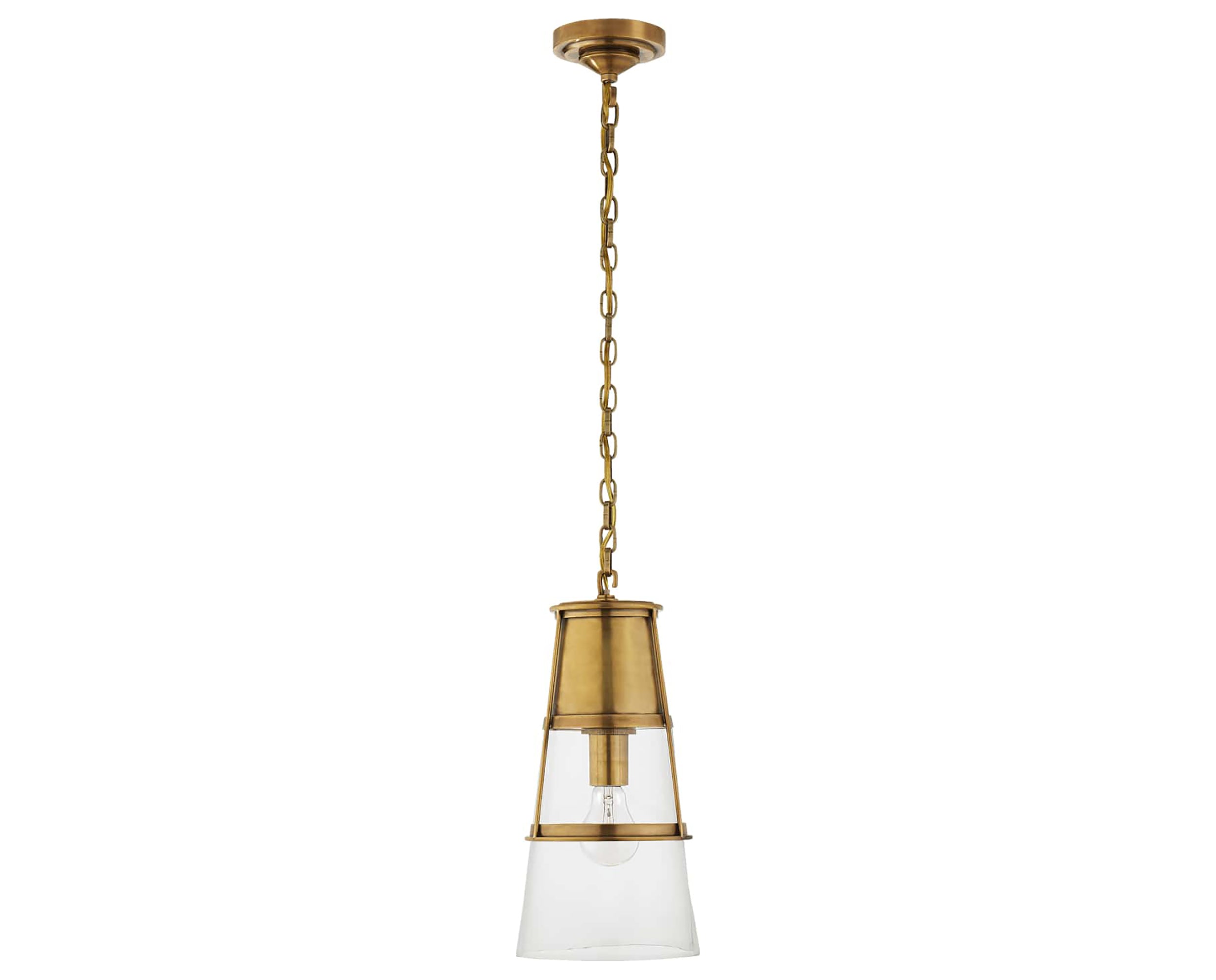 Hand-Rubbed Antique Brass and Clear Glass | Robinson Medium Pendant | Valley Ridge Furniture