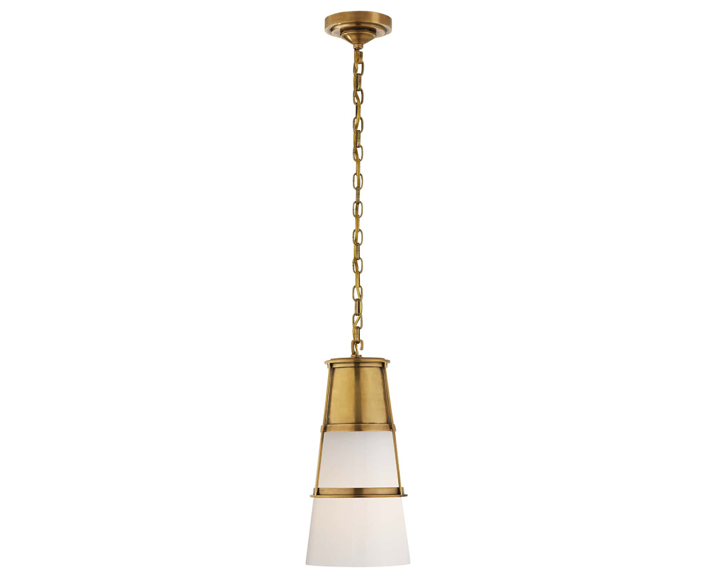 Hand-Rubbed Antique Brass and White Glass | Robinson Medium Pendant | Valley Ridge Furniture