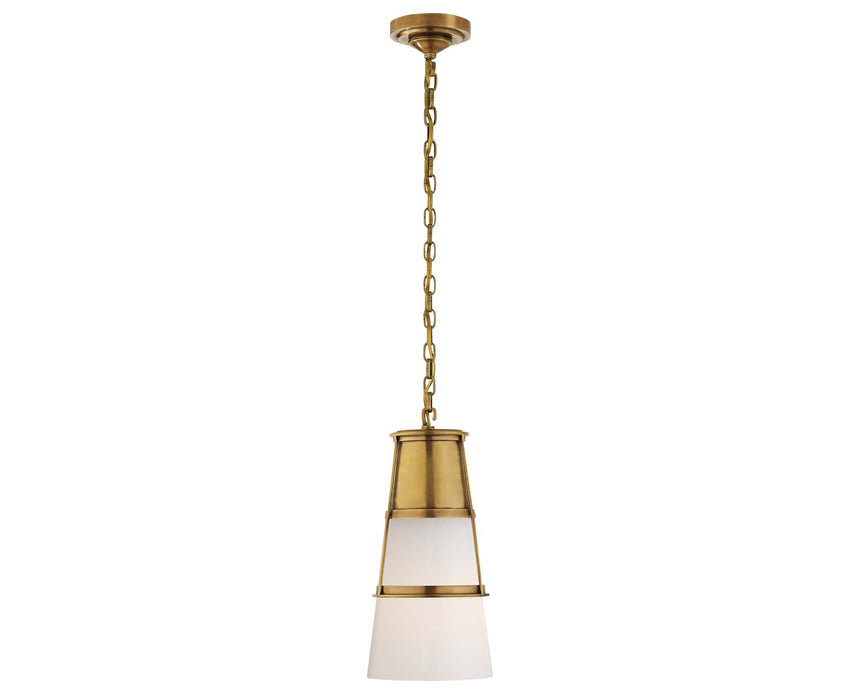 Hand-Rubbed Antique Brass and White Glass | Robinson Medium Pendant | Valley Ridge Furniture