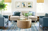 Dash & Albert Paint Chip Hand Micro Hooked Wool Rug in Blue, living room setting