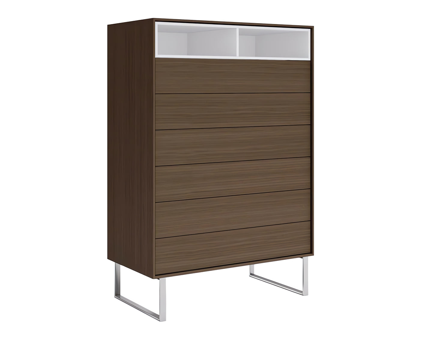 Praline on Walnut with Brushed Nickel Legs | Mobican Ophelia High Chest | Valley Ridge Furniture
