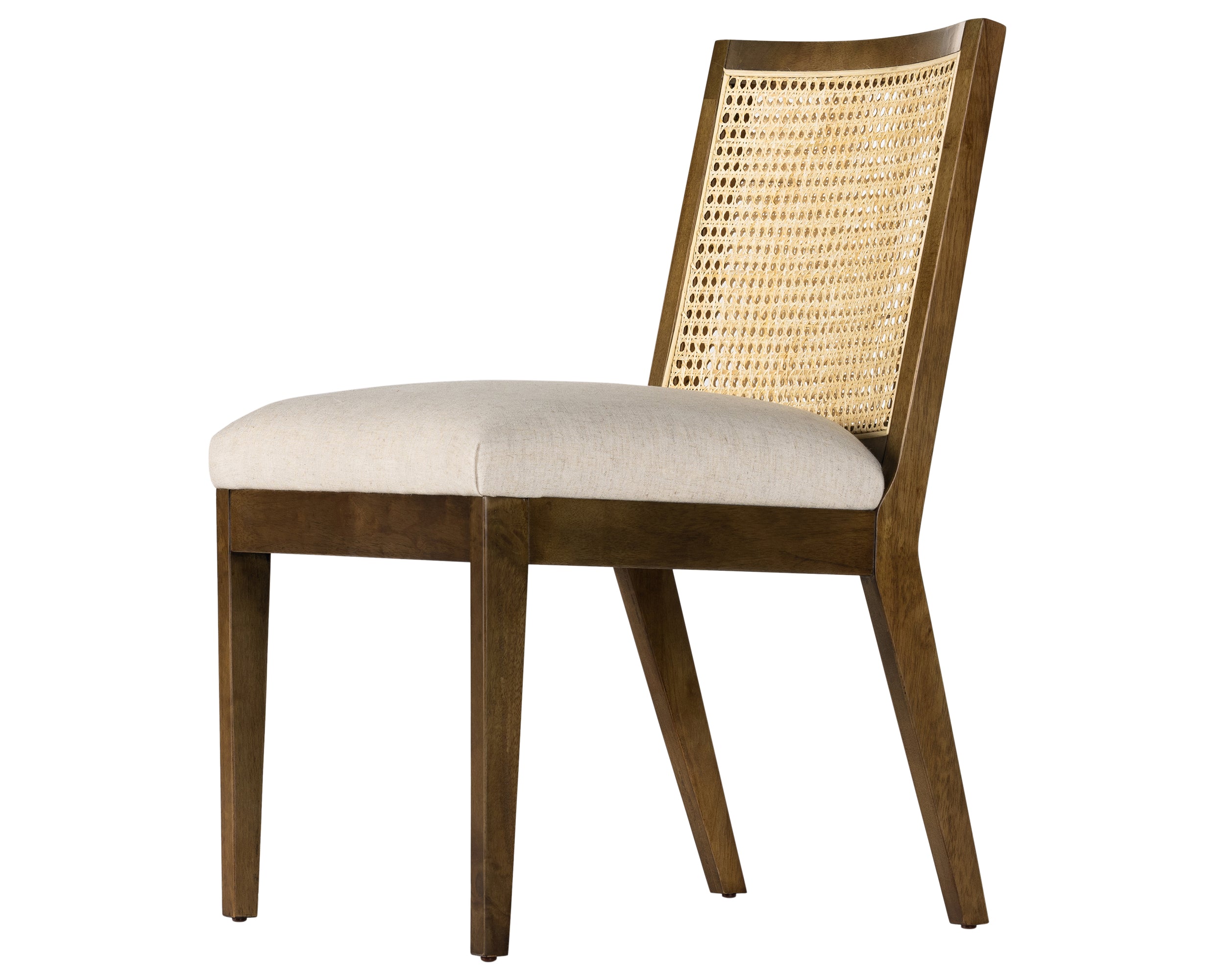 Savile Flax Fabric and Toasted Parawood with Light Natural Cane | Antonia Cane Armless Dining Chair | Valley Ridge Furniture