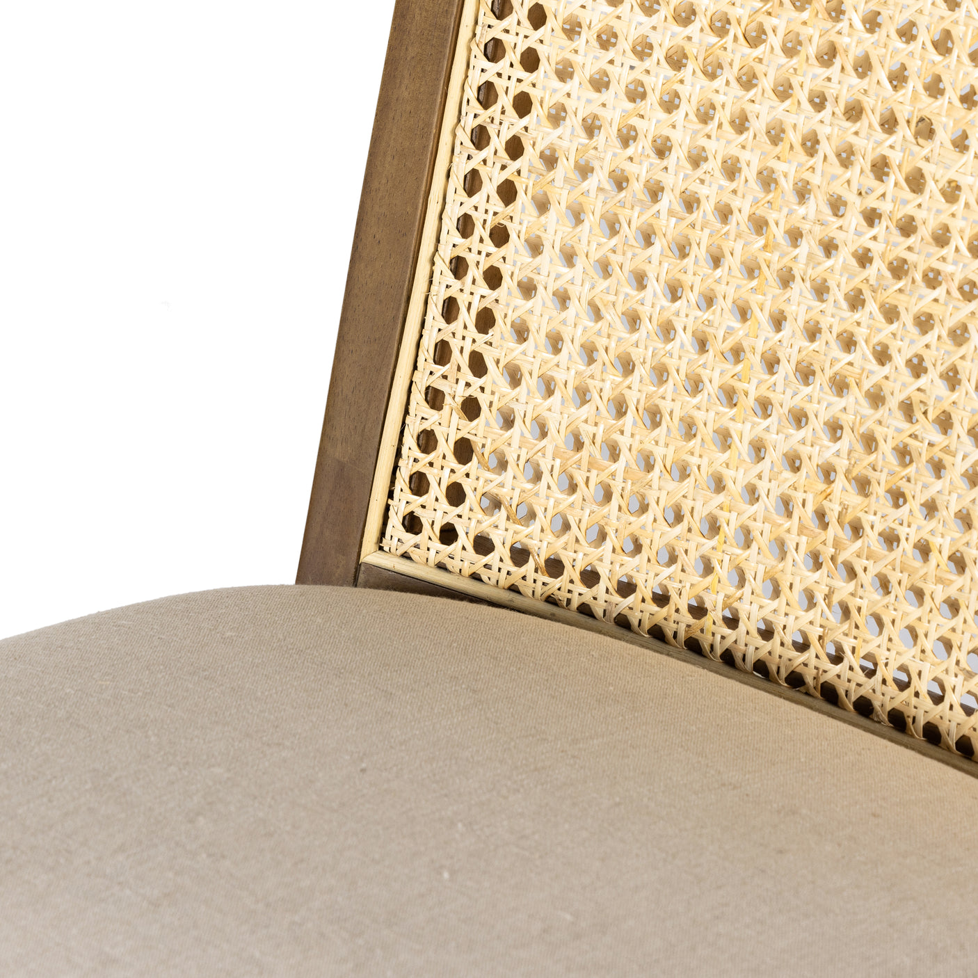 Savile Flax Fabric and Toasted Parawood with Light Natural Cane | Antonia Cane Armless Dining Chair | Valley Ridge Furniture