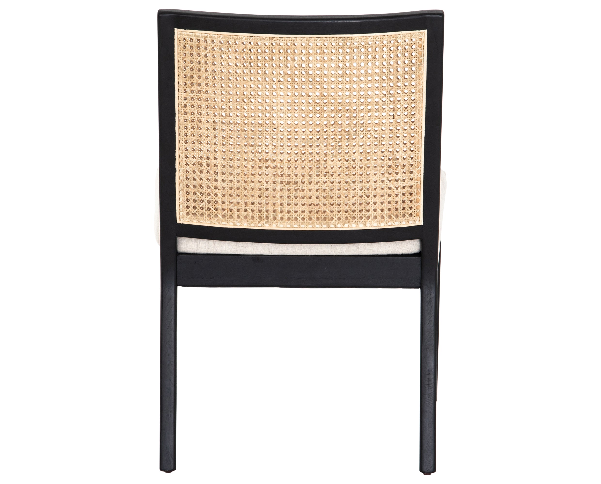 Savile Flax Fabric and Brushed Ebony Nettlewood with Light Natural Cane | Antonia Cane Armless Dining Chair | Valley Ridge Furniture