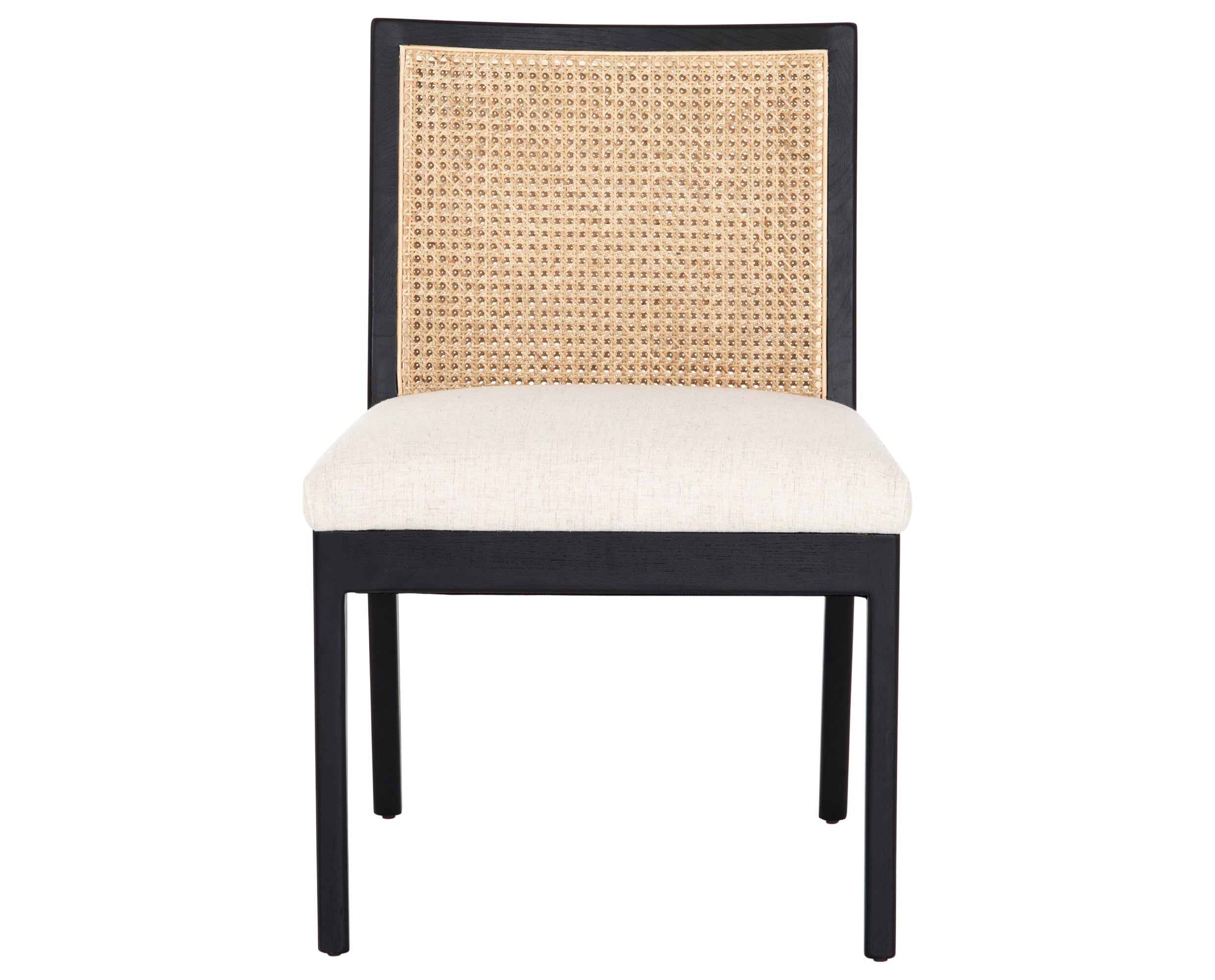 Savile Flax Fabric and Brushed Ebony Nettlewood with Light Natural Cane | Antonia Cane Armless Dining Chair | Valley Ridge Furniture