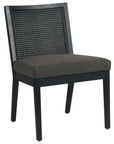 Savile Charcoal Fabric and Brushed Ebony Nettlewood with Brushed Ebony Cane | Antonia Cane Armless Dining Chair | Valley Ridge Furniture