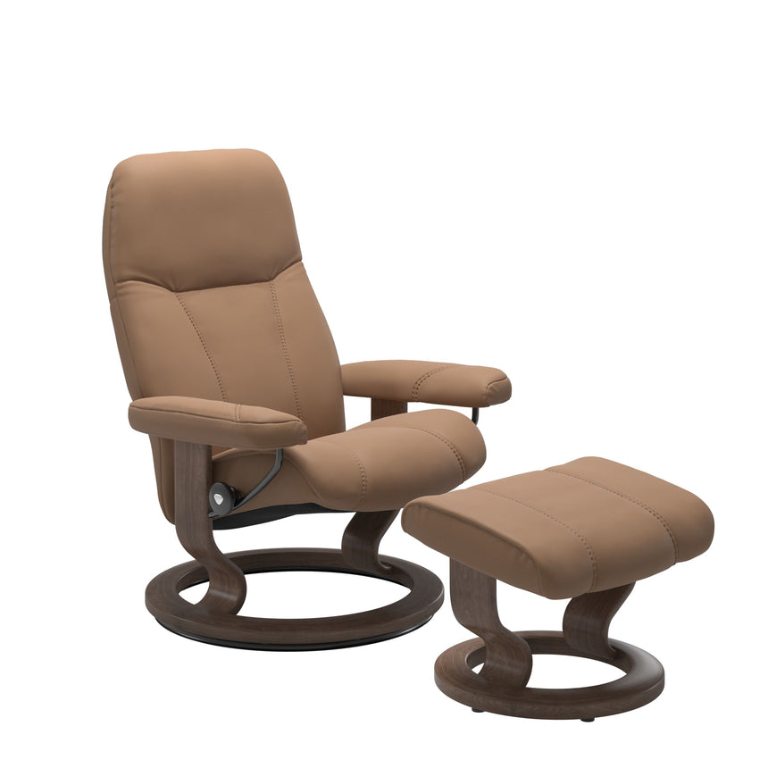 Consul Recliner - Classic Base - Batick Latte - Walnut Wood