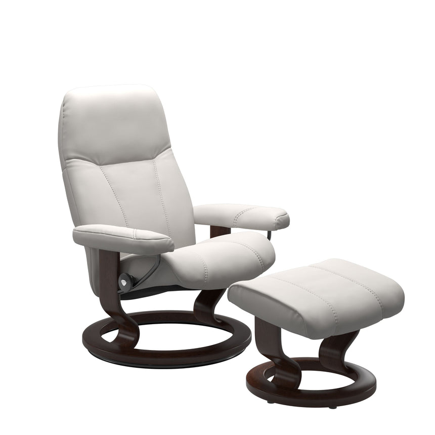 Consul Recliner - Classic Base - Batick Milky White - Brown Wood