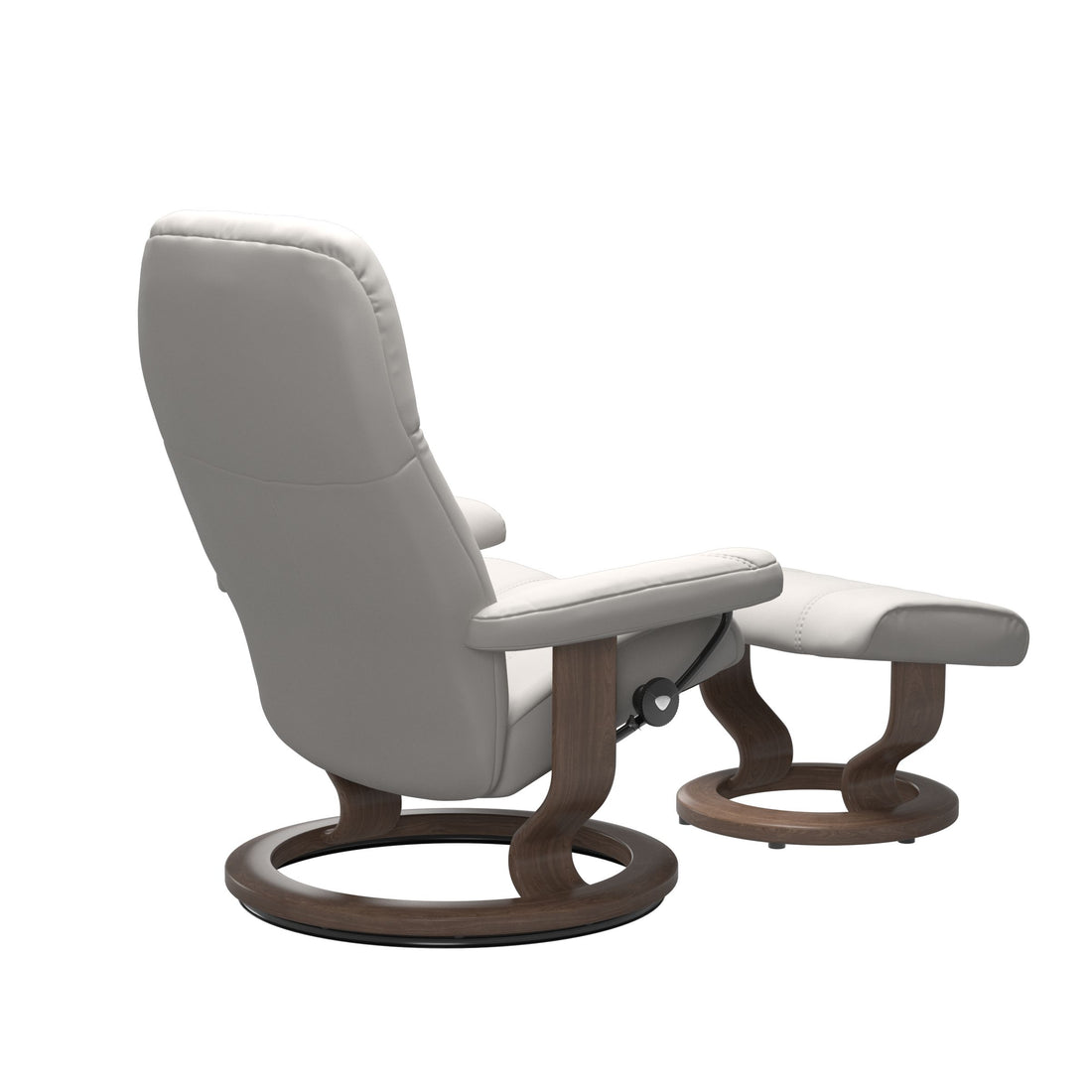 Stressless Consul Recliner Classic Base in Batick Milky White, Walnut, rear three-quarter view