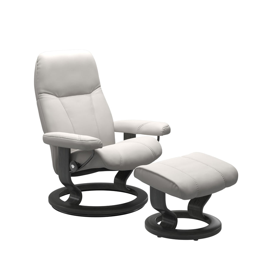 Consul Recliner - Classic Base - Batick Milky White - Grey Wood