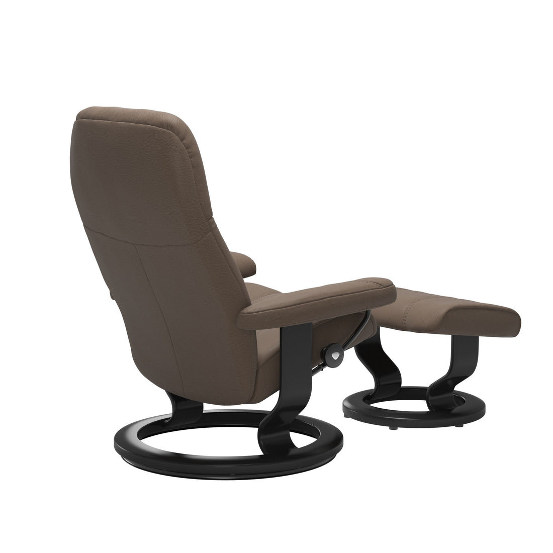 Stressless Consul Recliner Classic Base in Batick Mole, Black, rear three-quarter view