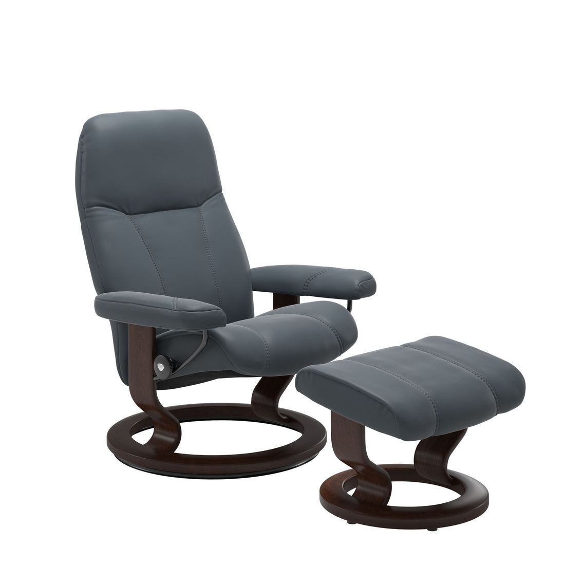 Stressless Consul Recliner Classic Base in Batick Atlantic Blue, Brown, front view