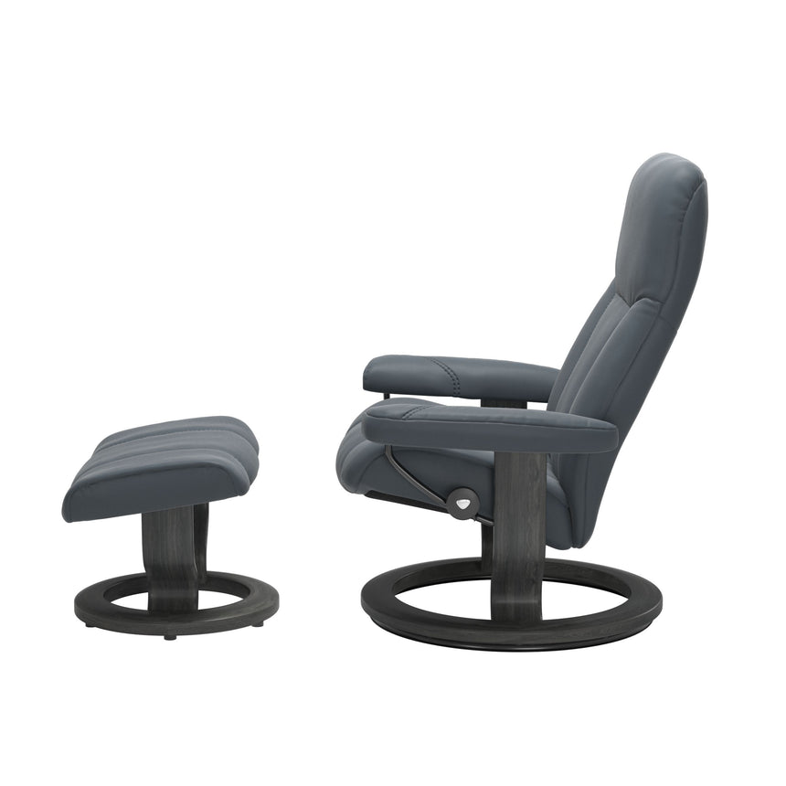Consul Recliner - Classic Base - Batick Atlantic Blue - Grey Wood