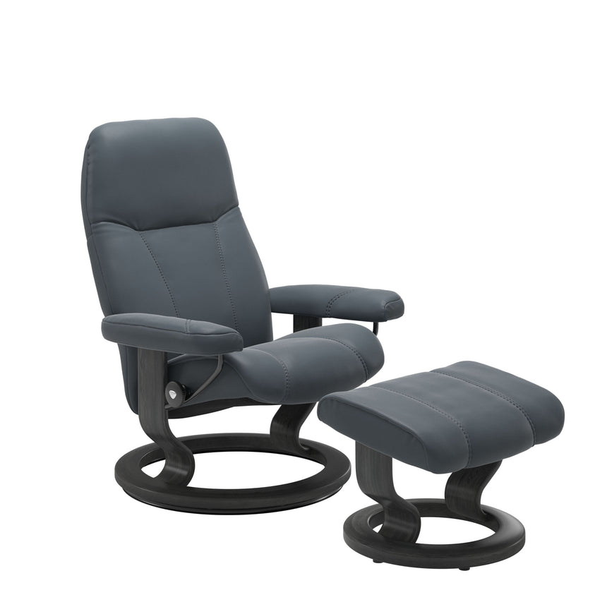 Consul Recliner - Classic Base - Batick Atlantic Blue - Grey Wood