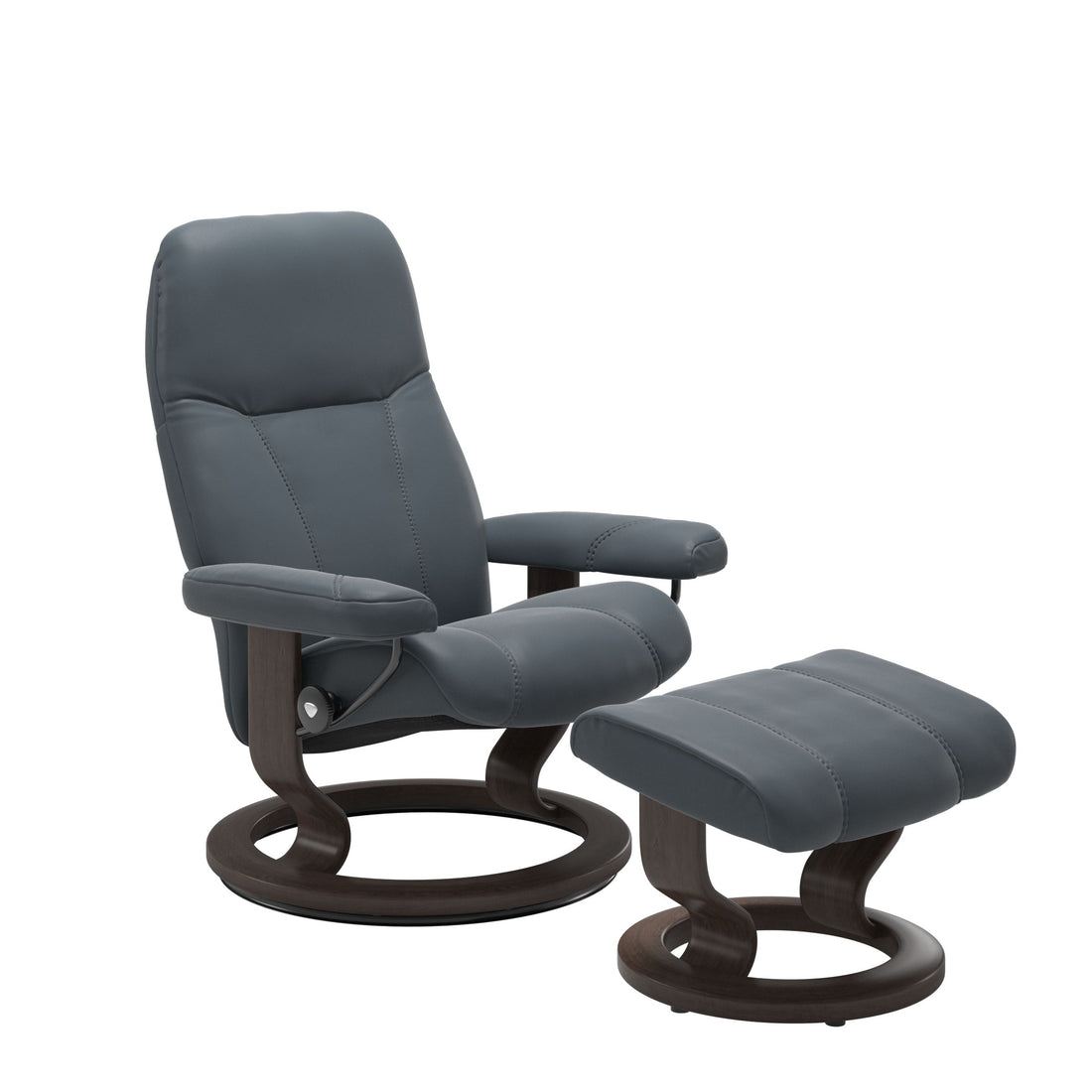 Stressless Consul Recliner Classic Base in Batick Atlantic Blue, Wenge, front view