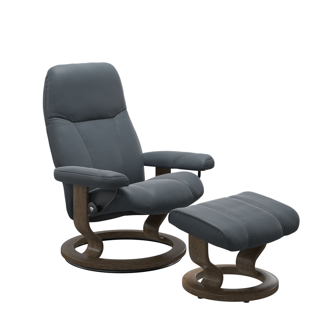 Stressless Consul Recliner Classic Base in Batick Atlantic Blue, Smoked Oak, front view