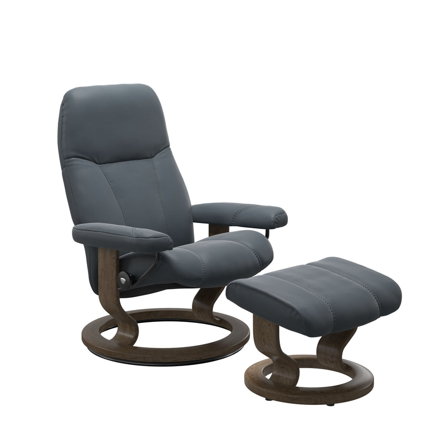 Consul Recliner - Classic Base - Batick Atlantic Blue - Smoked Oak Wood