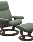 Batick Leather Thyme Green M/L and Walnut Base | Stressless Consul Classic Recliner - Promo | Valley Ridge Furniture