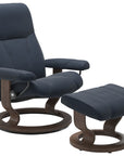 Paloma Leather Oxford Blue S/M/L and Walnut Base | Stressless Consul Classic Recliner - Promo | Valley Ridge Furniture