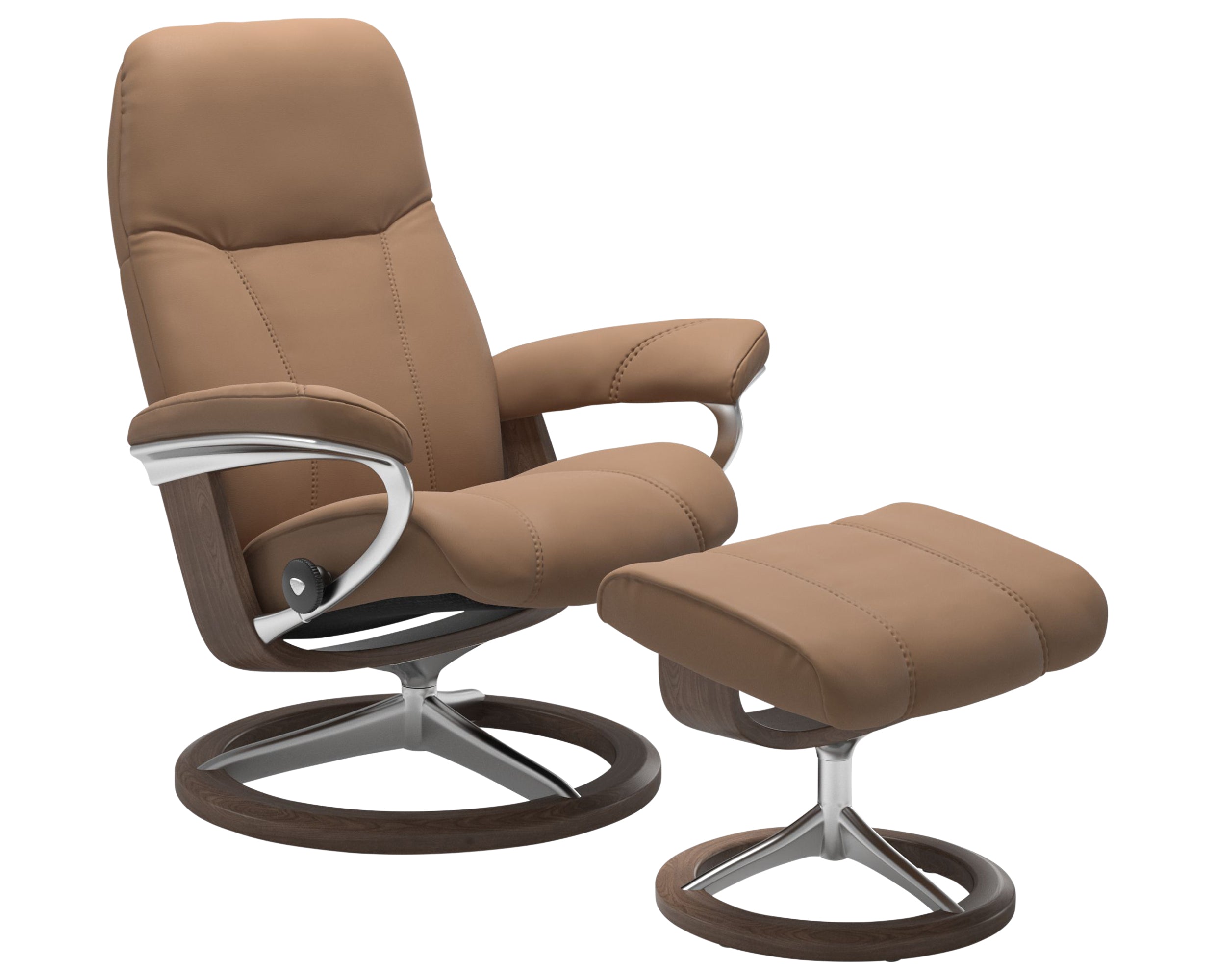 Batick Leather Latte S/M/L & Walnut Base | Stressless Consul Signature Recliner - Promo | Valley Ridge Furniture