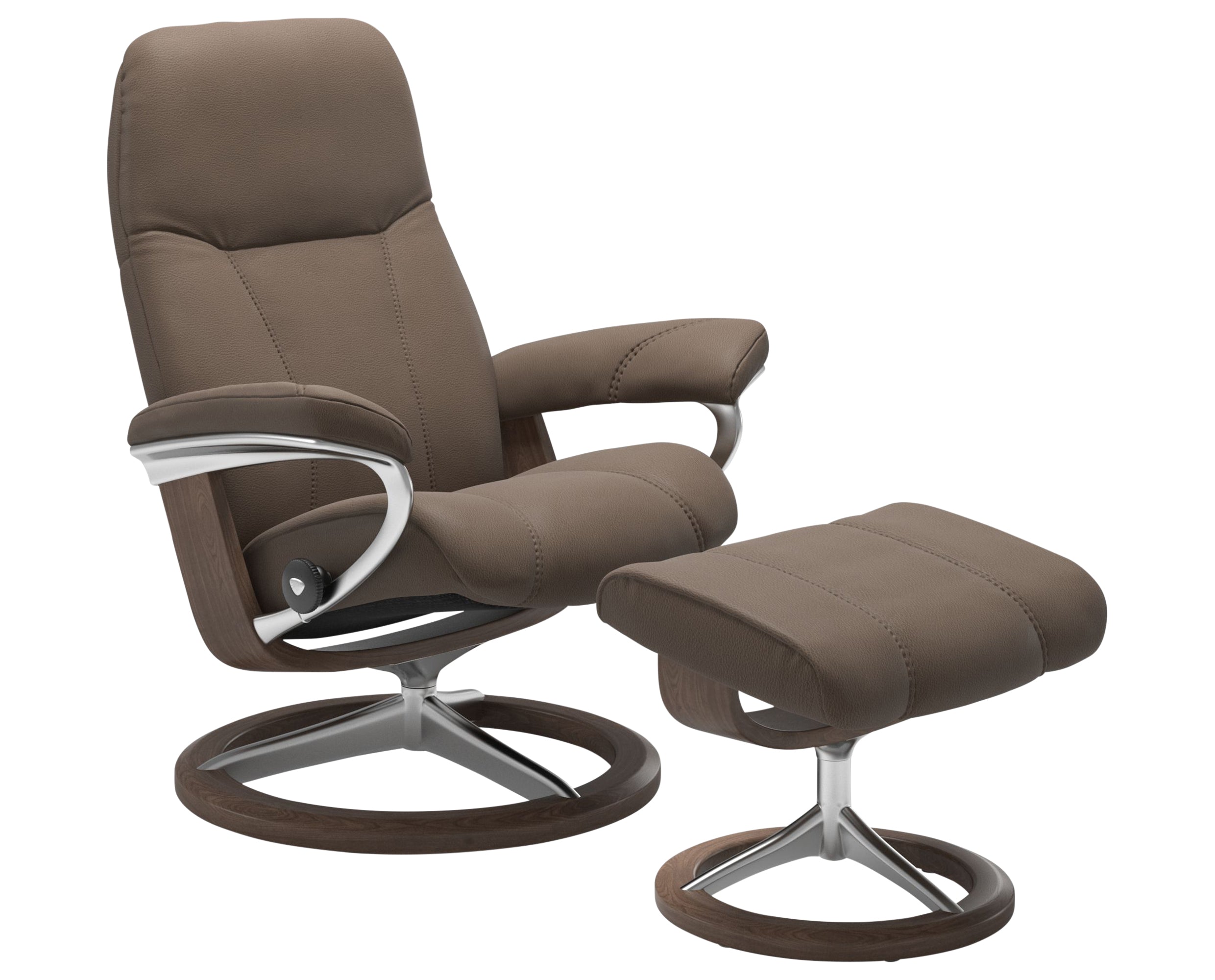 Batick Leather Mole S/M/L & Walnut Base | Stressless Consul Signature Recliner - Promo | Valley Ridge Furniture