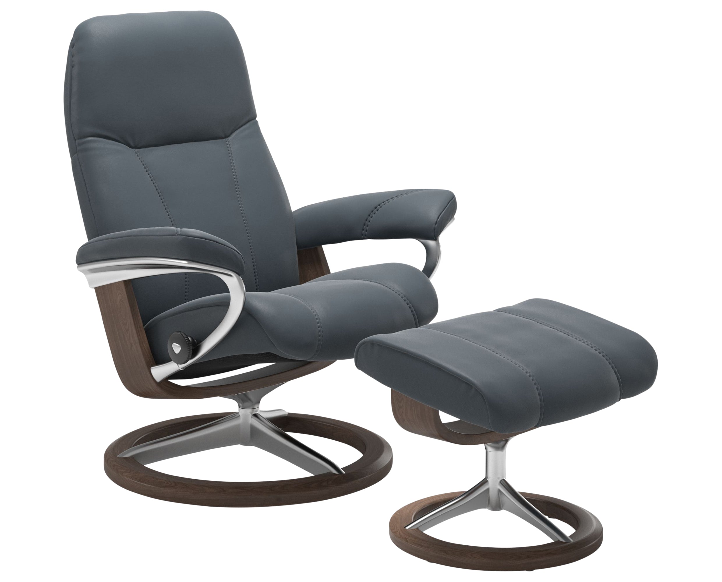 Batick Leather Atlantic Blue M/L & Walnut Base | Stressless Consul Signature Recliner - Promo | Valley Ridge Furniture