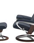 Paloma Leather Oxford Blue S/L & Brown Base | Stressless Consul Signature Recliner - Promo | Valley Ridge Furniture