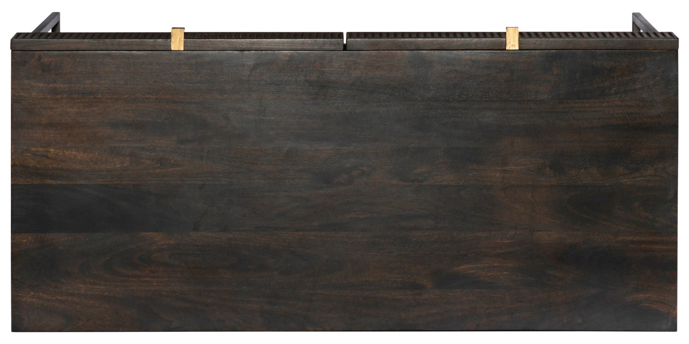 Carved Vintage Brown Mango & Gunmetal Iron with Aged Brass Iron | Kelby Writing Desk | Valley Ridge Furniture