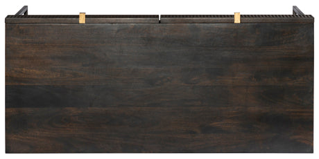 Carved Vintage Brown Mango & Gunmetal Iron with Aged Brass Iron | Kelby Writing Desk | Valley Ridge Furniture