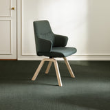 Stressless Mint Low Back Dining Chair with Vertical Legs (D100), room setting, shown in Calido Emerald Green, D200 all-groups