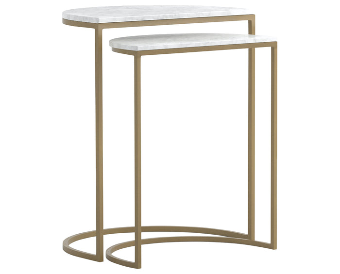 Polished White Marble with Matte Brass Iron | Ane Nesting Tables | Valley Ridge Furniture
