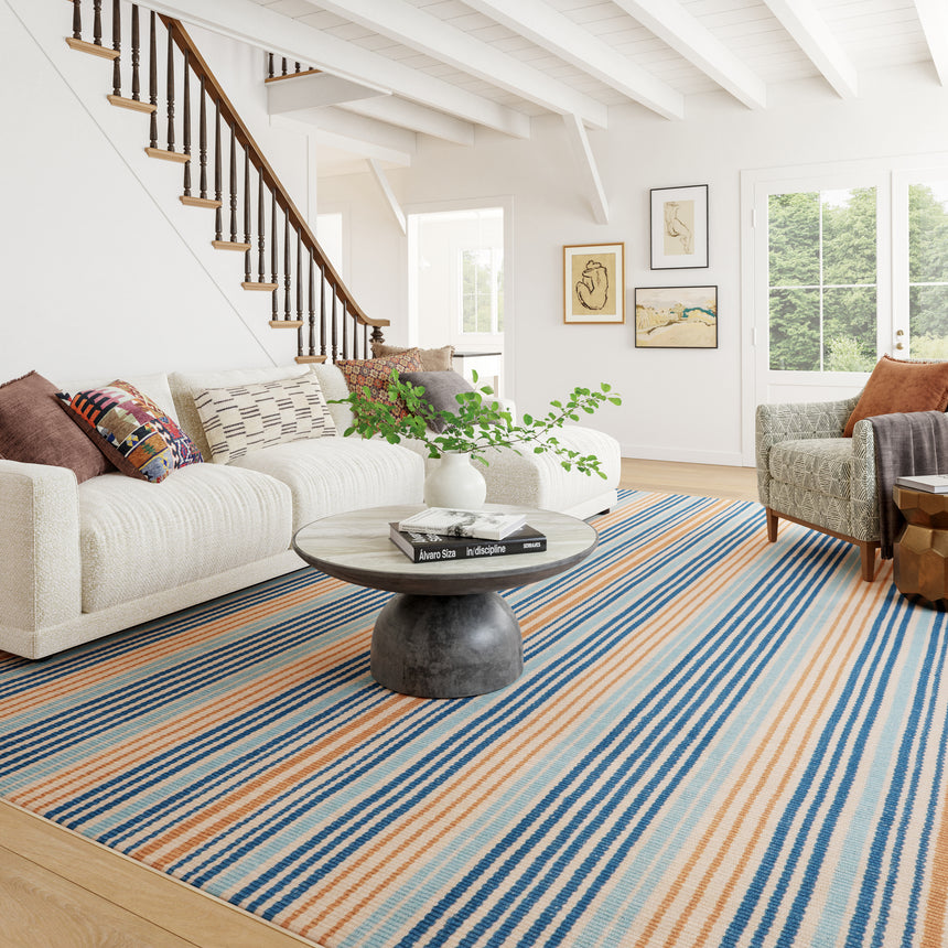 Tyne Coastal Striped Machine Washable Rug