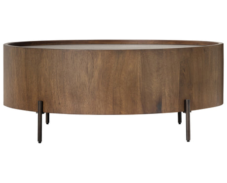 Caramel Guanacaste with Bronzed Iron | Lunas Drum Coffee Table | Valley Ridge Furniture