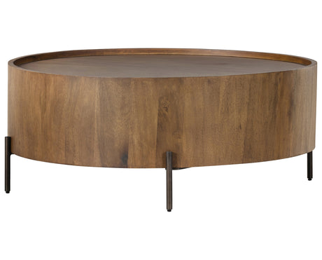 Caramel Guanacaste with Bronzed Iron | Lunas Drum Coffee Table | Valley Ridge Furniture