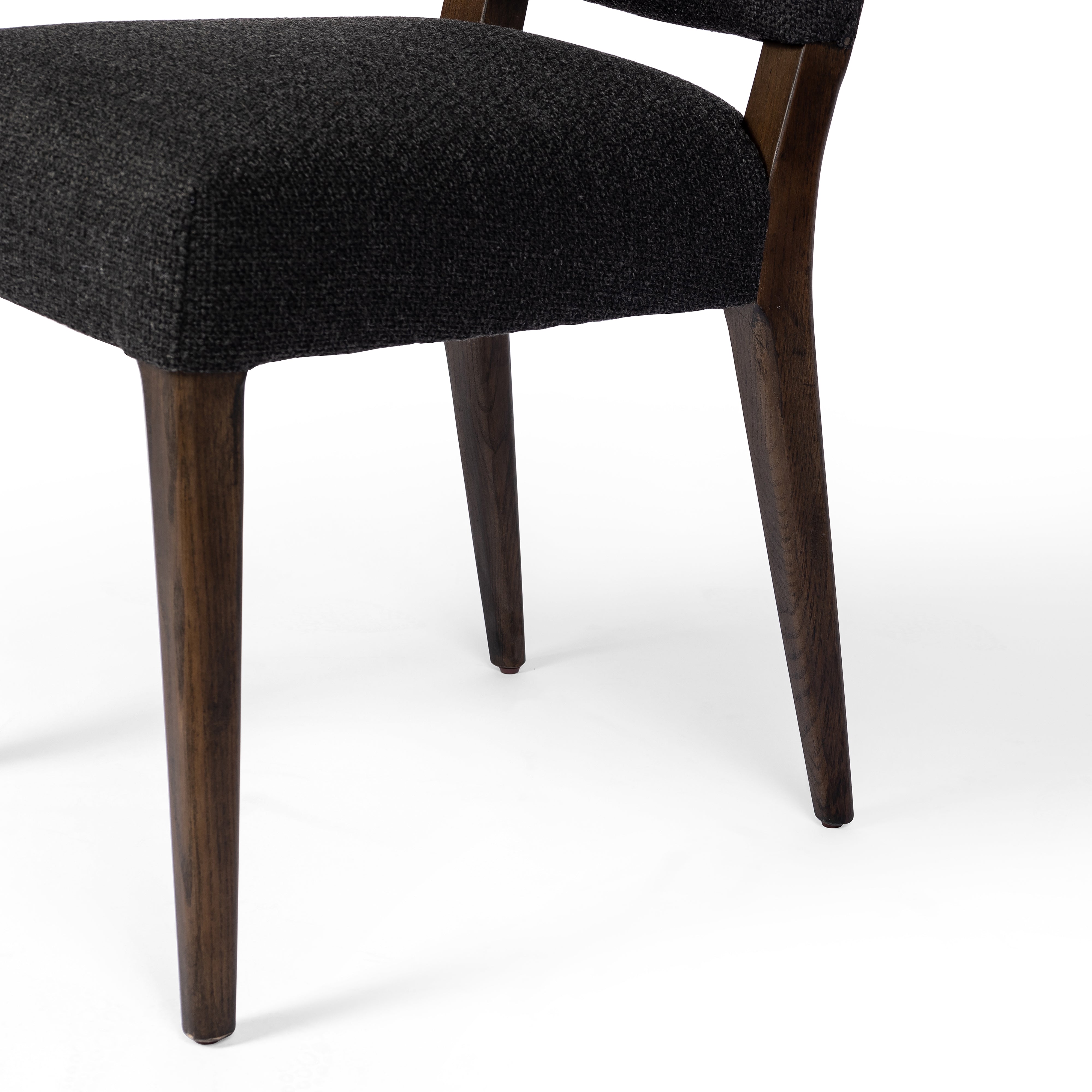 Gibson Black Fabric &amp; Burnt Nettlewood with Shoe Nail Iron | Kurt Dining Chair | Valley Ridge Furniture